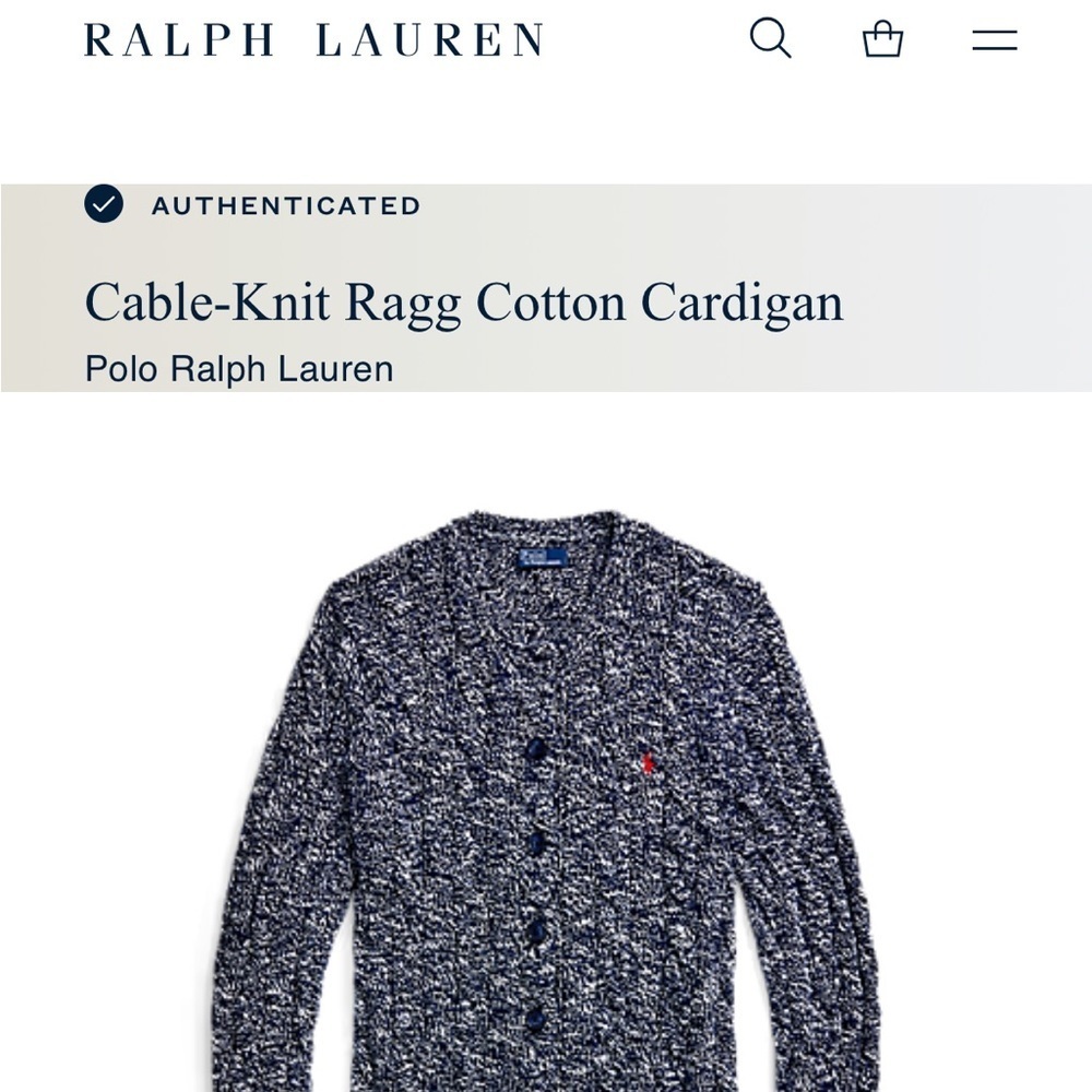 POLO RALPH LAUREN sz L Ragg Cable Knit Long Sleeve Cardigan Sweater Blue White - Picture 8 of 8